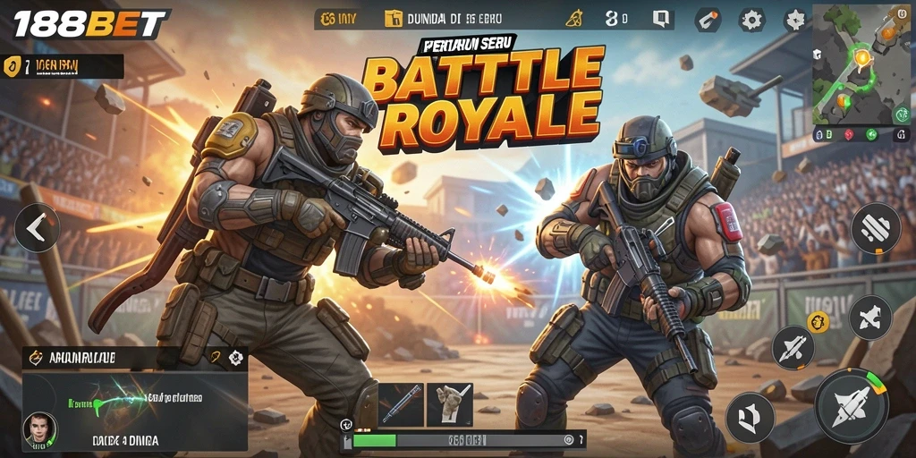 Tampilan aksi penuh dari gameplay Battle Royale di 188BET.