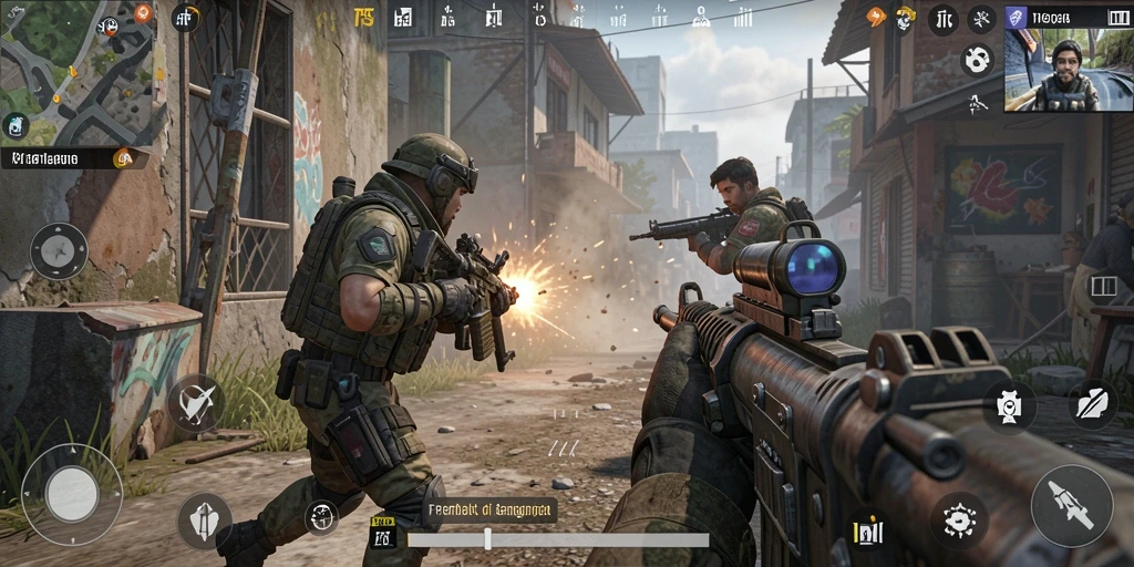 Screenshot utama 797K menampilkan aksi seru dalam pertempuran FPS.