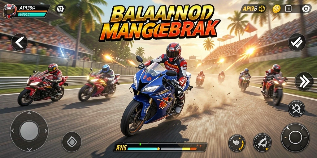 Screenshot utama API36 menampilkan aksi balapan motor yang mendebarkan.