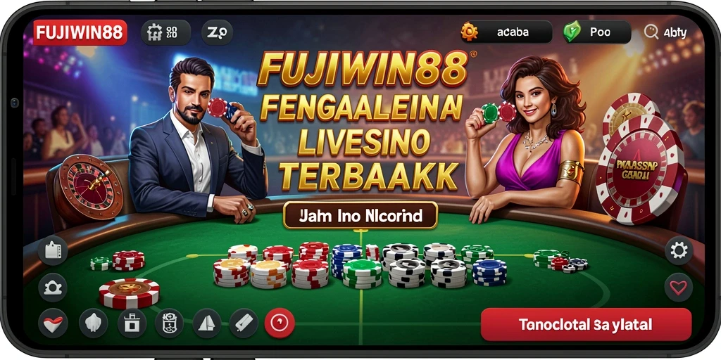 Screenshot utama FUJIWIN88 menampilkan dealer live yang menghibur pemain dalam permainan kasino.