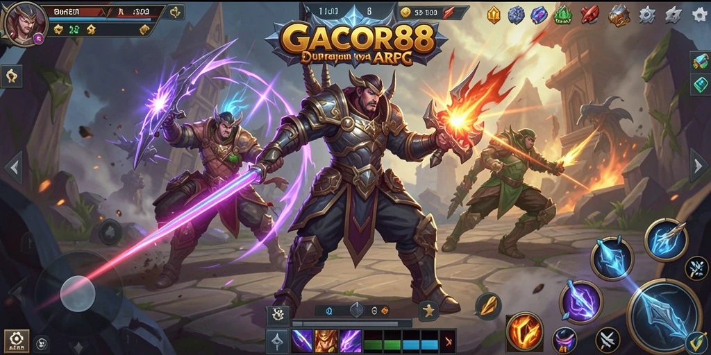 Screenshot utama GACOR88 menunjukkan pertarungan seru dalam dunia ARPG.