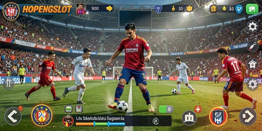 Screenshot HOPENGSLOT menampilkan intensitas permainan sepakbola yang menegangkan.