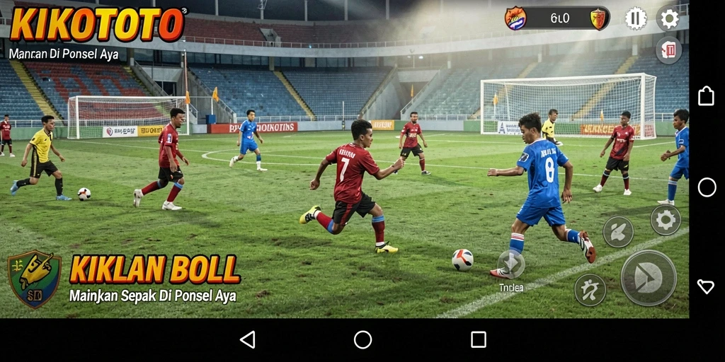 Tangkapan layar KIKOTOTO menunjukkan aksi sepak bola yang mendebarkan.