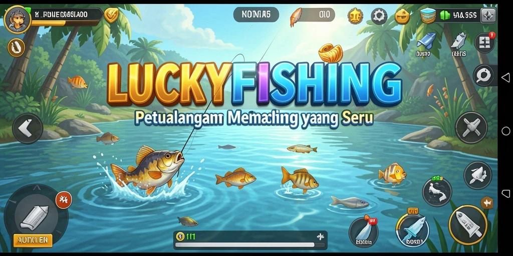 Tampilan gameplay seru di LUCKYFISHING saat menangkap ikan.
