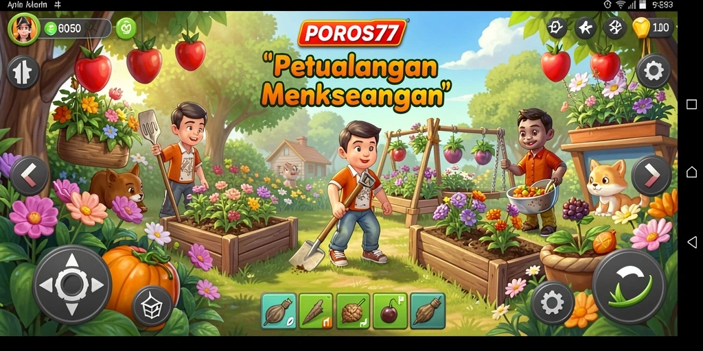 Tampilan menarik gameplay bertani di POROS77.